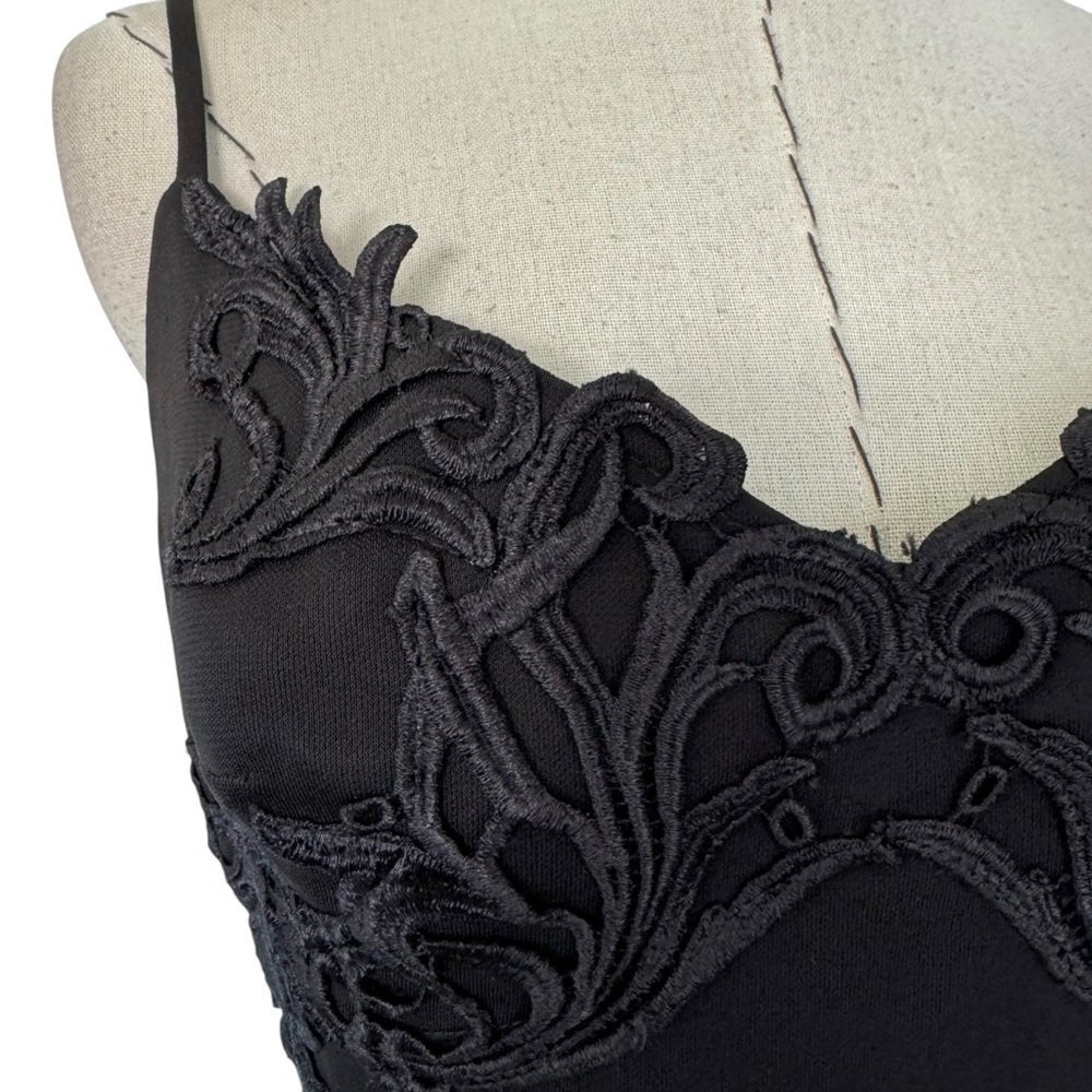 Vintage 90s Terry Paris Black Cocktail Evening Dress Draping Embroidery S M - Picture 3 of 11